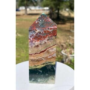 Colorful Ocean Jasper Four Sided Tower Fat Tower Chunky Crystal Tower
